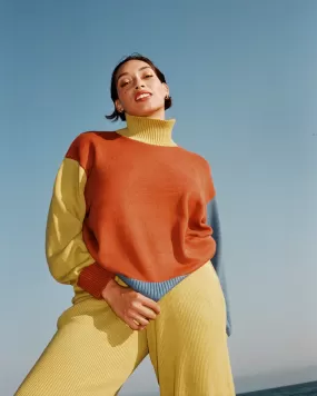 Organic Cotton Colorblock Sweater - Rust