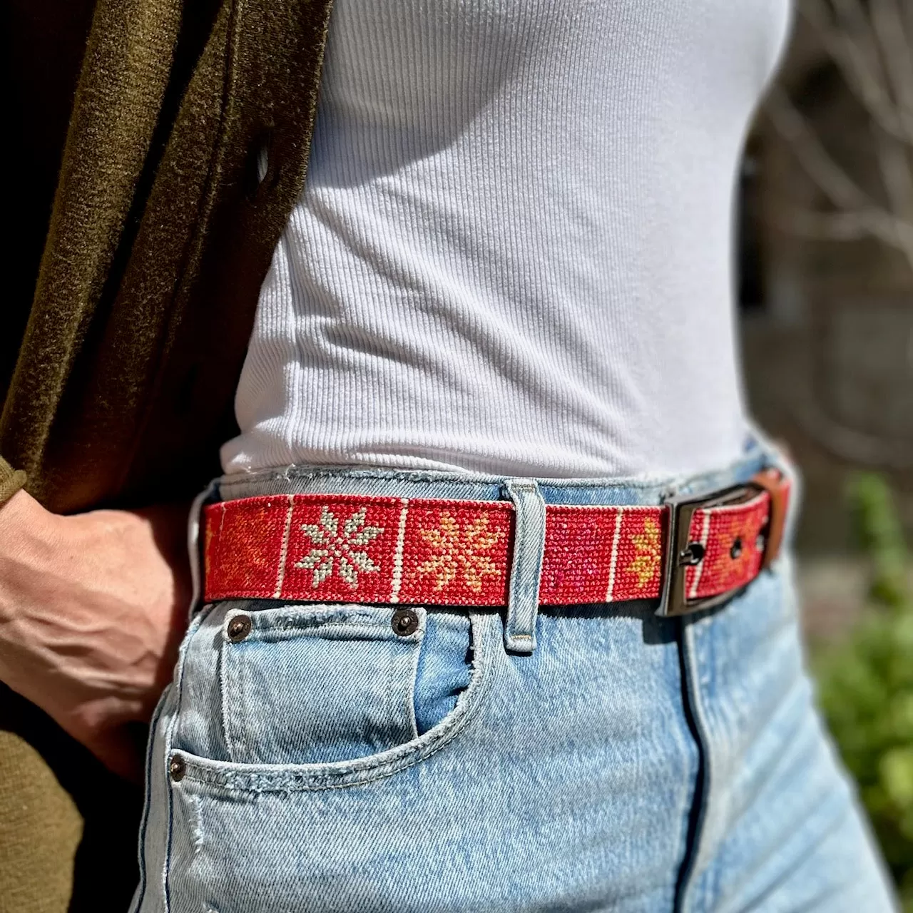 Palestinian Traditional Tatreez - Genuine Leather Belt with Hand Embroidery From Palestine