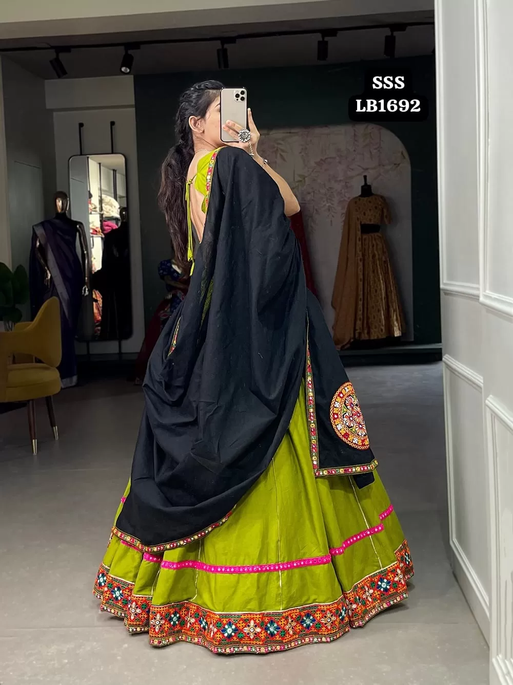 Parrot  Green shade Navratri Collection 2023 Traditional Design Gamthi work Lehenga -SSS001LN