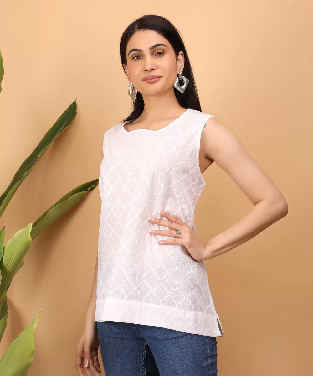 Pearl white hand embroidered cotton chikankari top