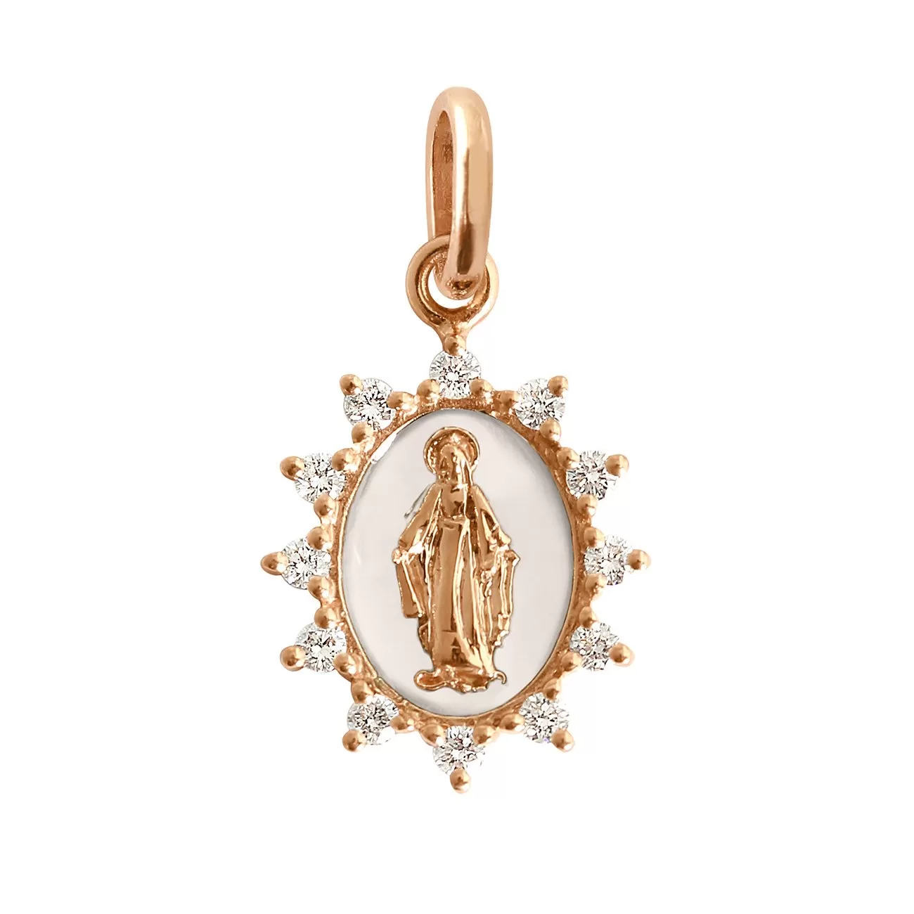 Petite Madone Supreme White resin diamond pendant, Rose Gold