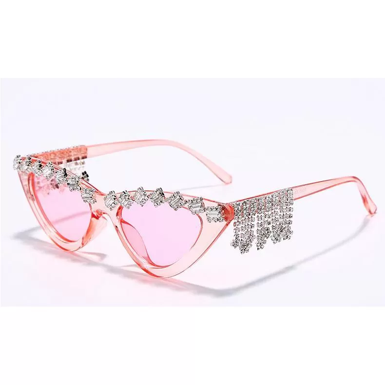 Pink Rhinestone Fringe Sunglasses