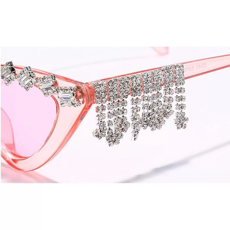 Pink Rhinestone Fringe Sunglasses