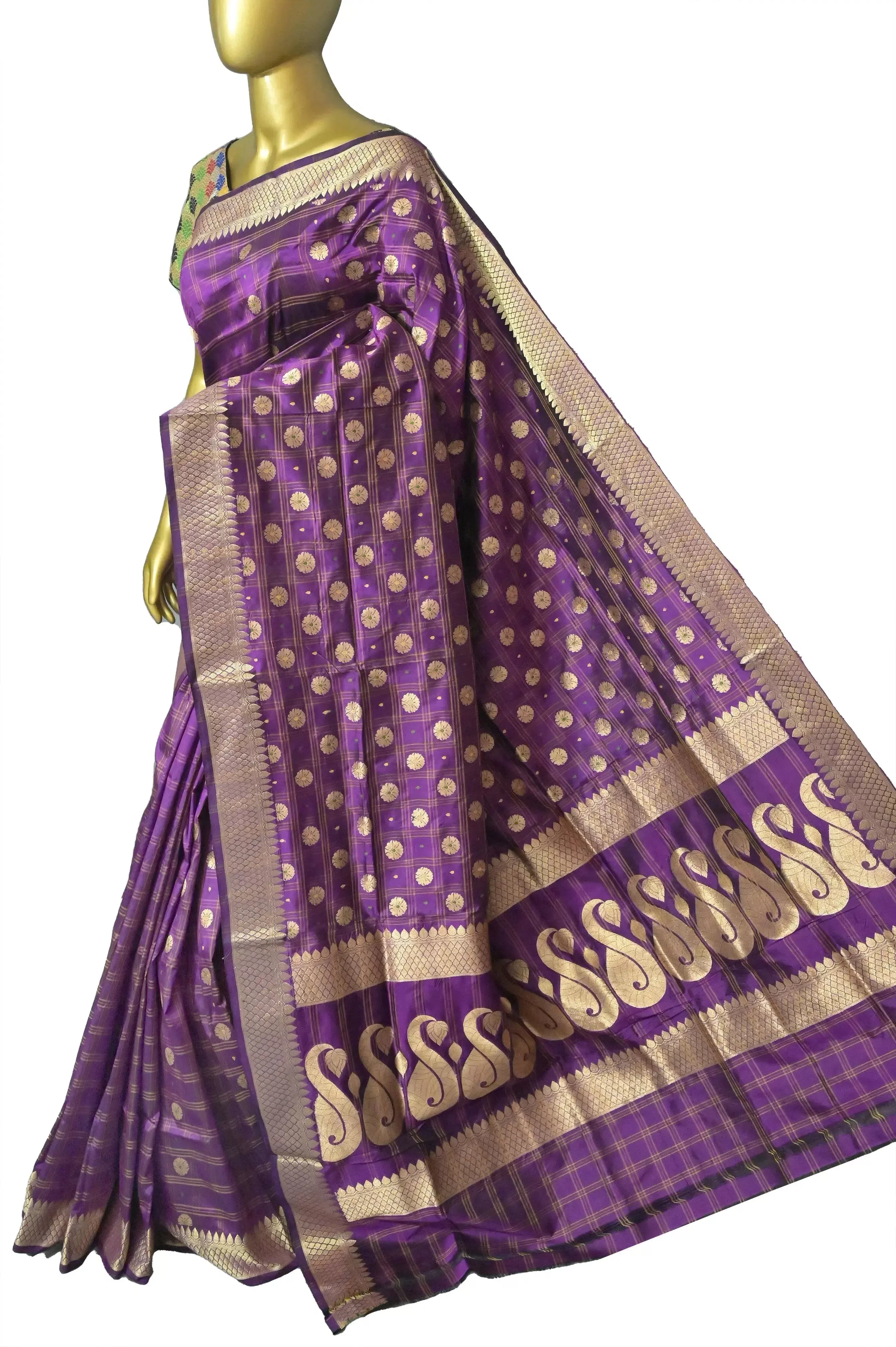 Purple Color Katan Banarasi Silk Saree with Zari Work with Meenakari Buti Work