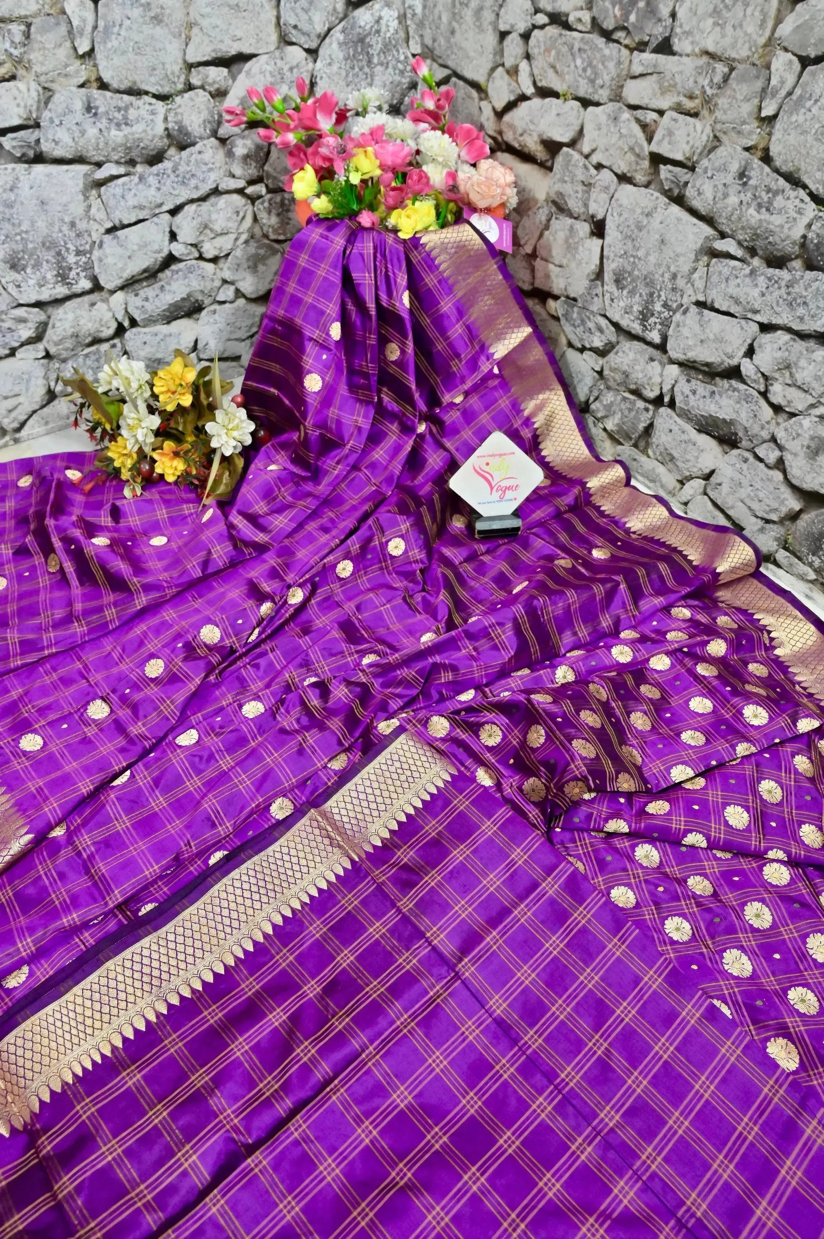 Purple Color Katan Banarasi Silk Saree with Zari Work with Meenakari Buti Work