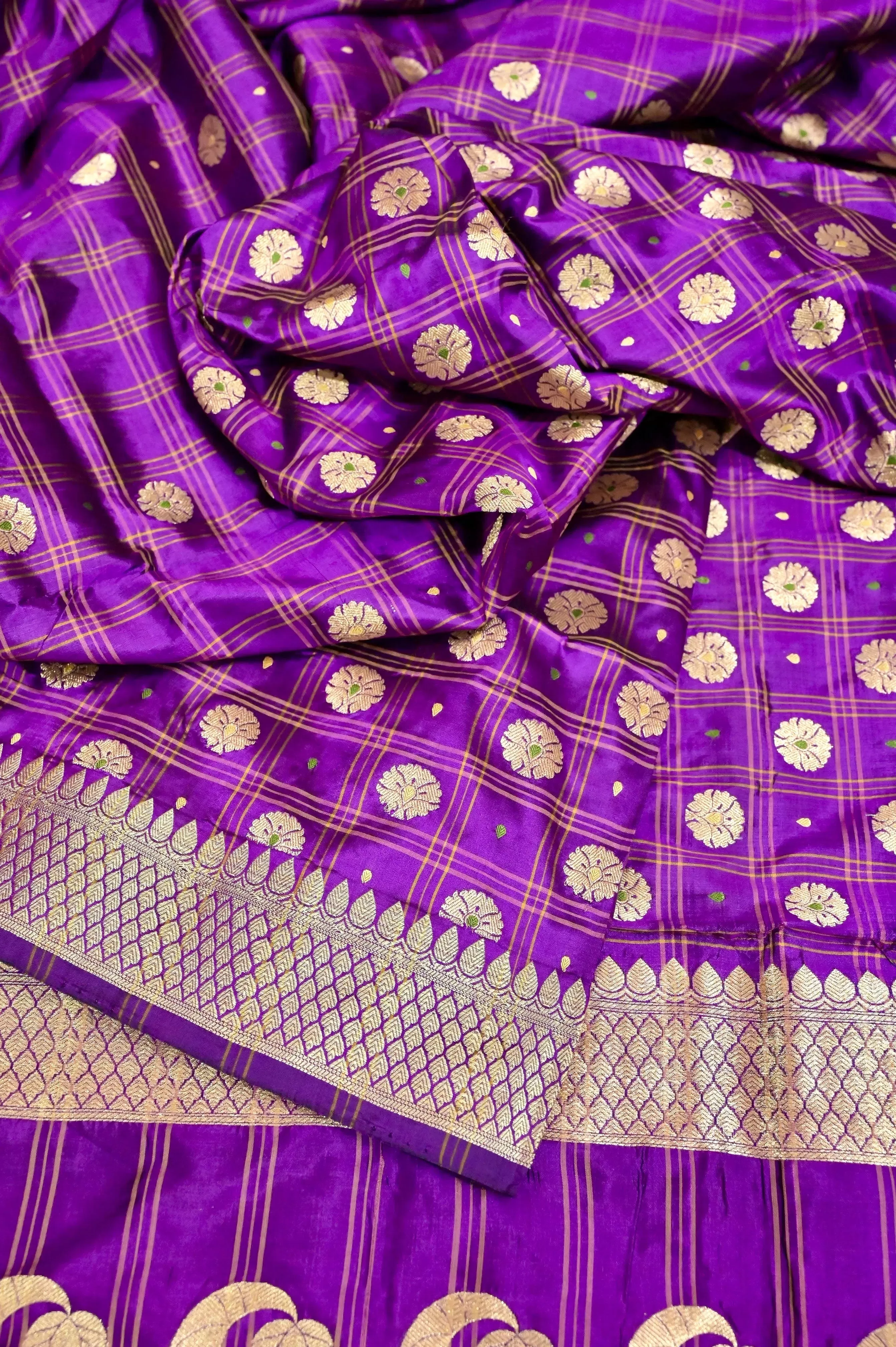 Purple Color Katan Banarasi Silk Saree with Zari Work with Meenakari Buti Work