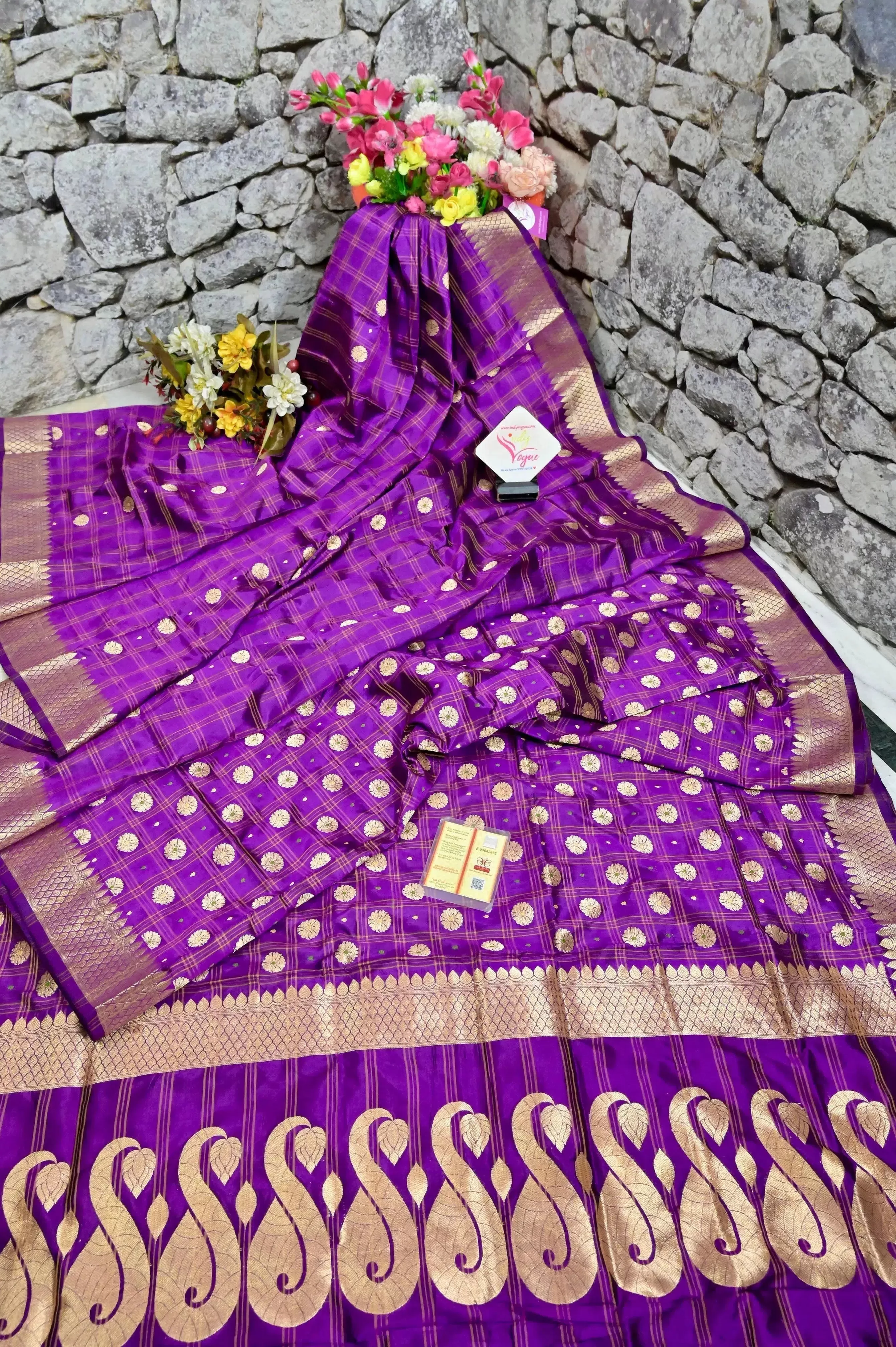 Purple Color Katan Banarasi Silk Saree with Zari Work with Meenakari Buti Work