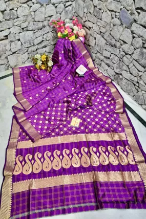 Purple Color Katan Banarasi Silk Saree with Zari Work with Meenakari Buti Work