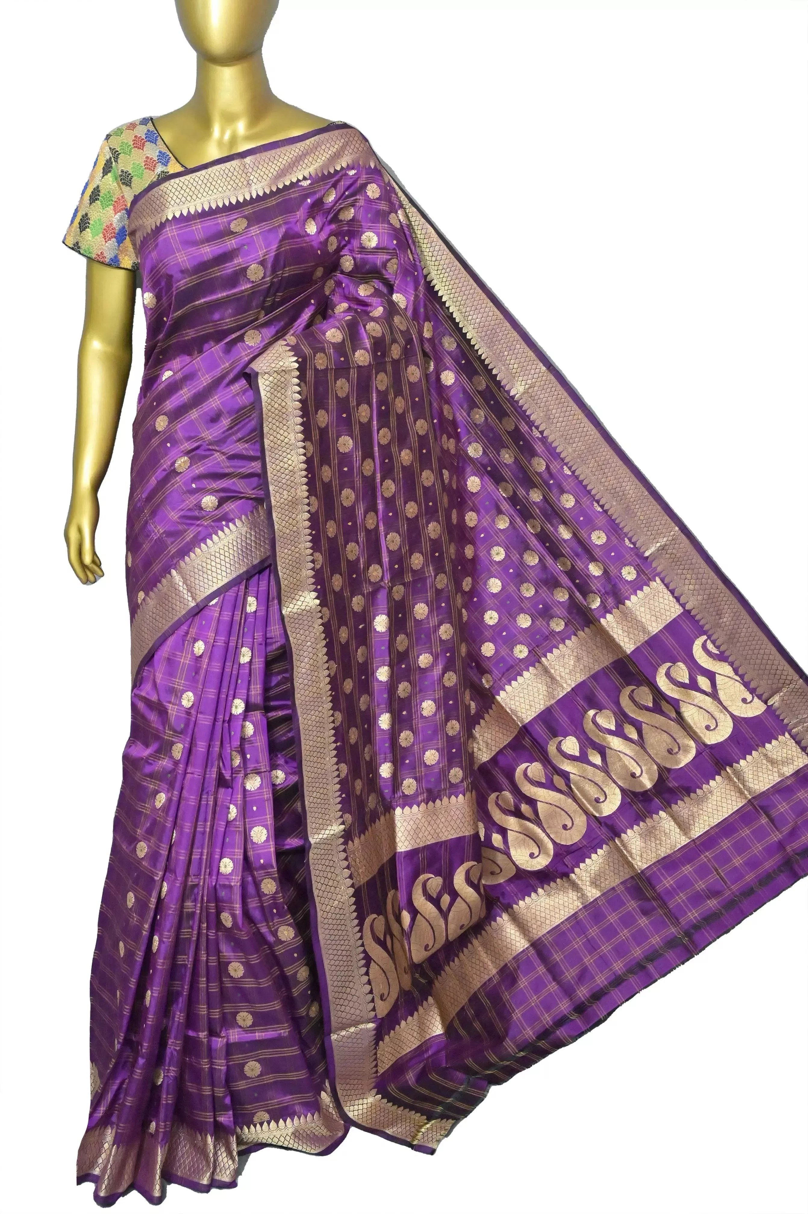 Purple Color Katan Banarasi Silk Saree with Zari Work with Meenakari Buti Work