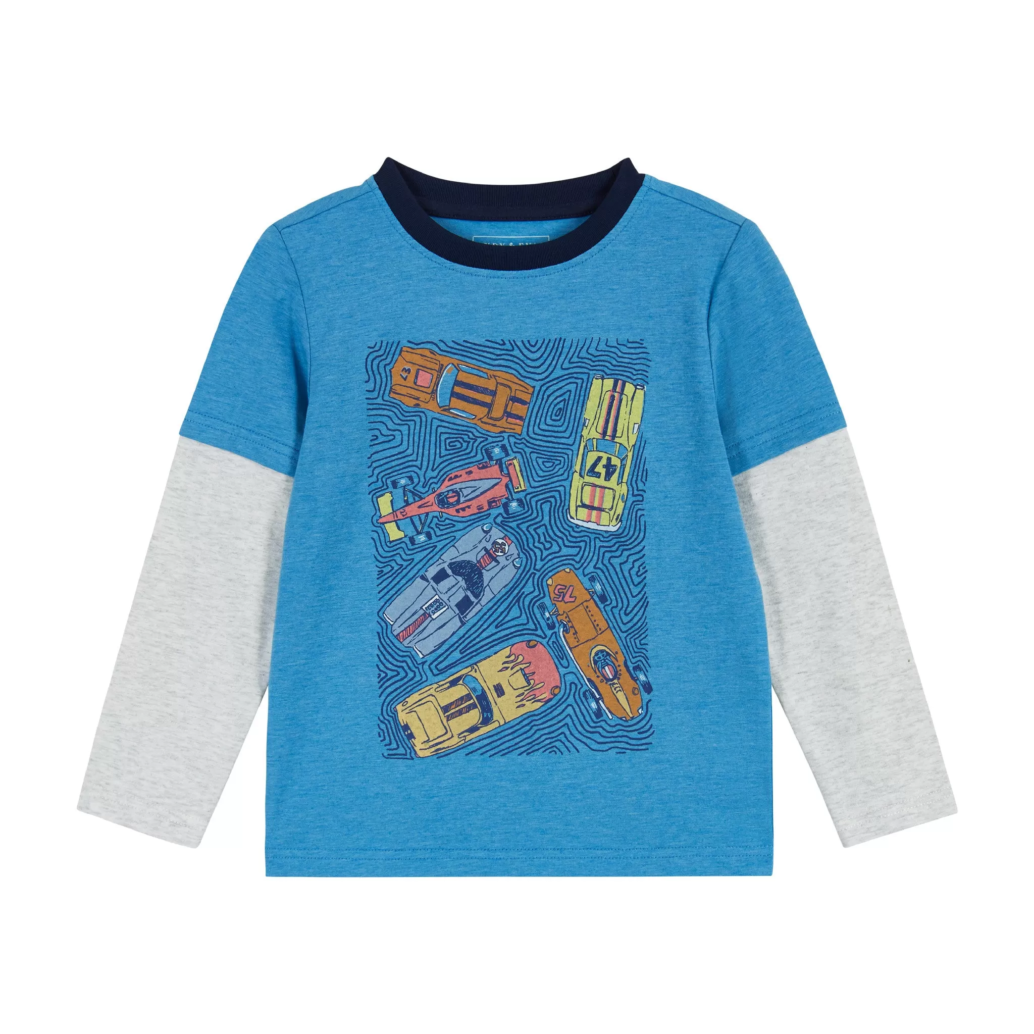 Racecar Long Sleeve Two-Fer Tee Set  | Aqua