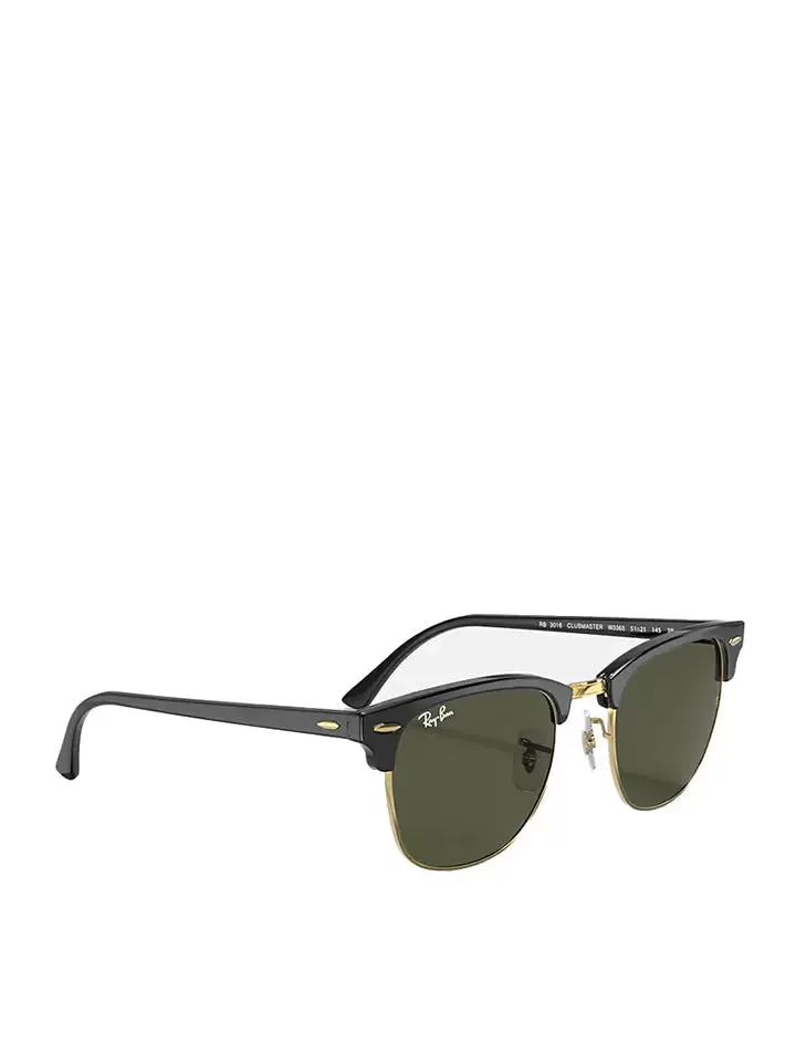 Ray-Ban RB3016 150 55 Clubmaster Classic Sunglasses Black on Arista / Green G-15