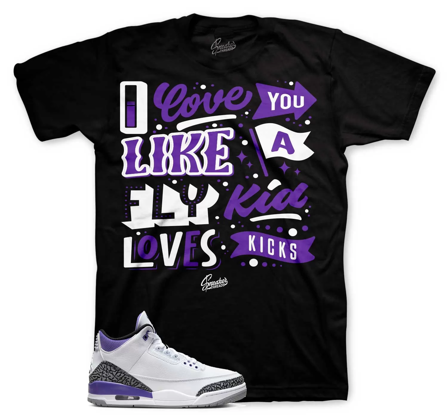 Retro 3 Dark Iris Shirt - Love Kicks - Black