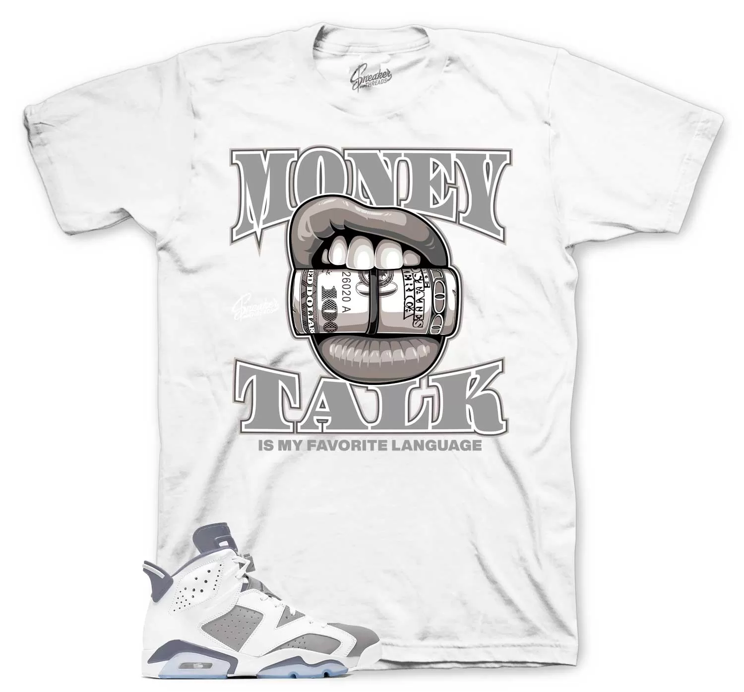 Retro 6 Cool Grey Shirt - Money Talk - White