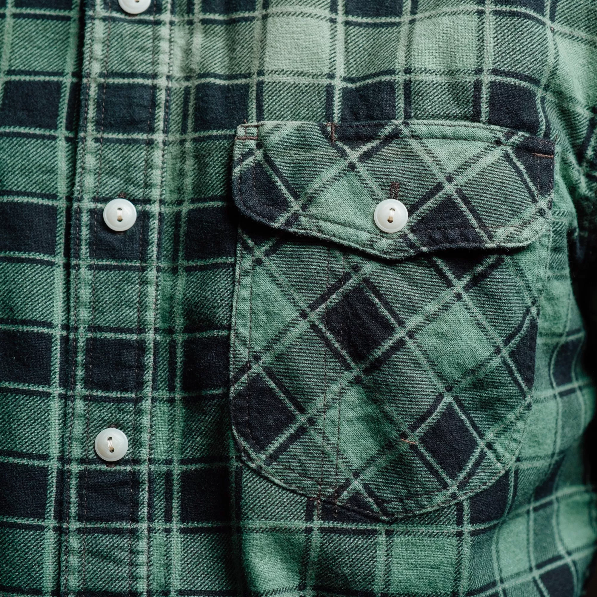 RRL Plaid-Print Chamois Worshirt Green/ Black FINAL SALE