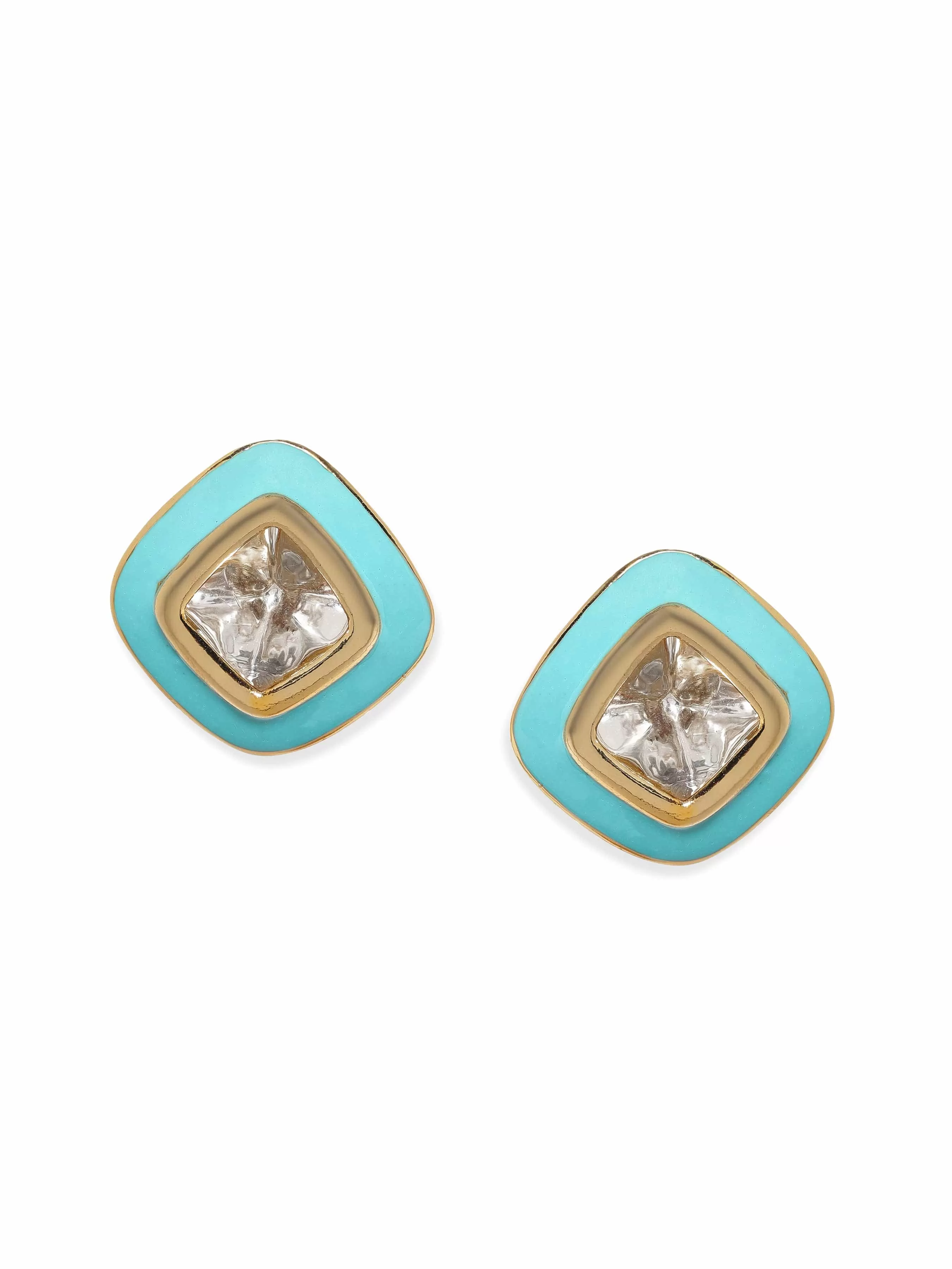 Rubans 22K Antique Gold Crystal studded Blue enamel Stud Earrings