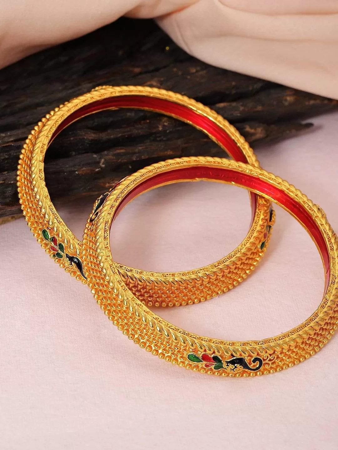 Rubans 22K Gold Plated Handcrafted Enamel Set of 2 Bangles