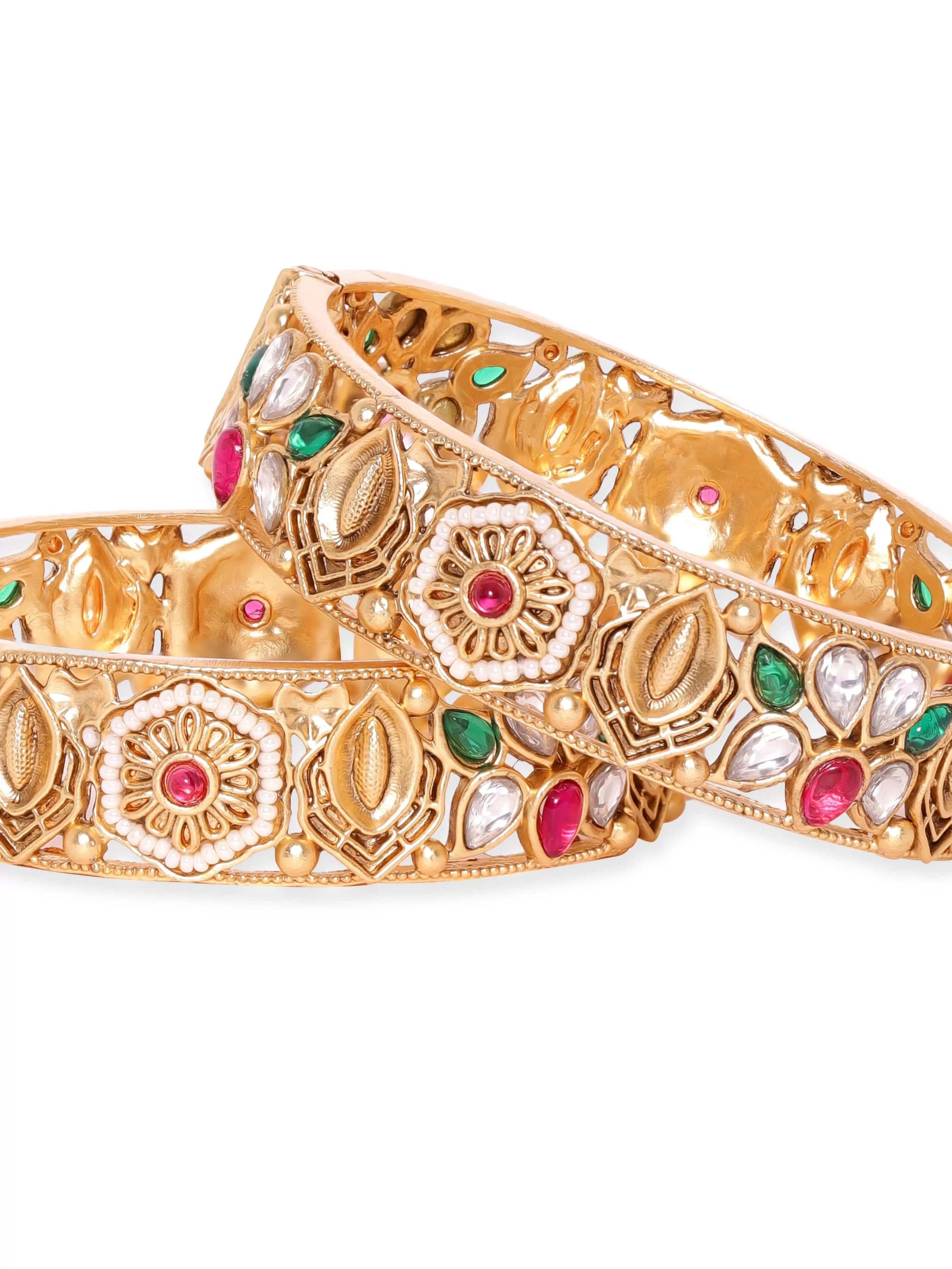 Rubans 24k Gold plated kundan & kemp studded handcrafted bangles