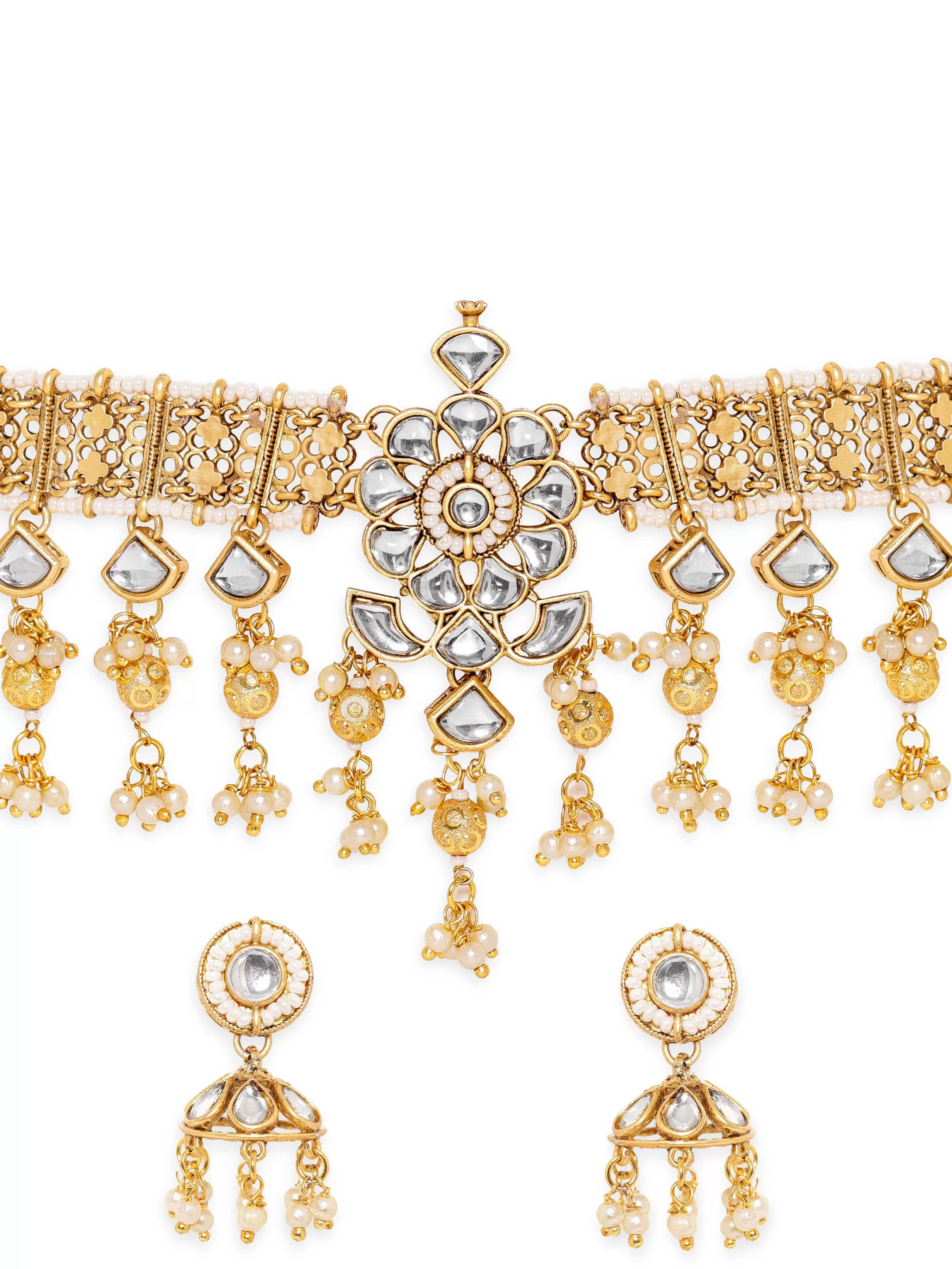 Rubans Enchanting Radiance 22K Gold Plated Kundan and Pearl beaded Choker jewelry Set