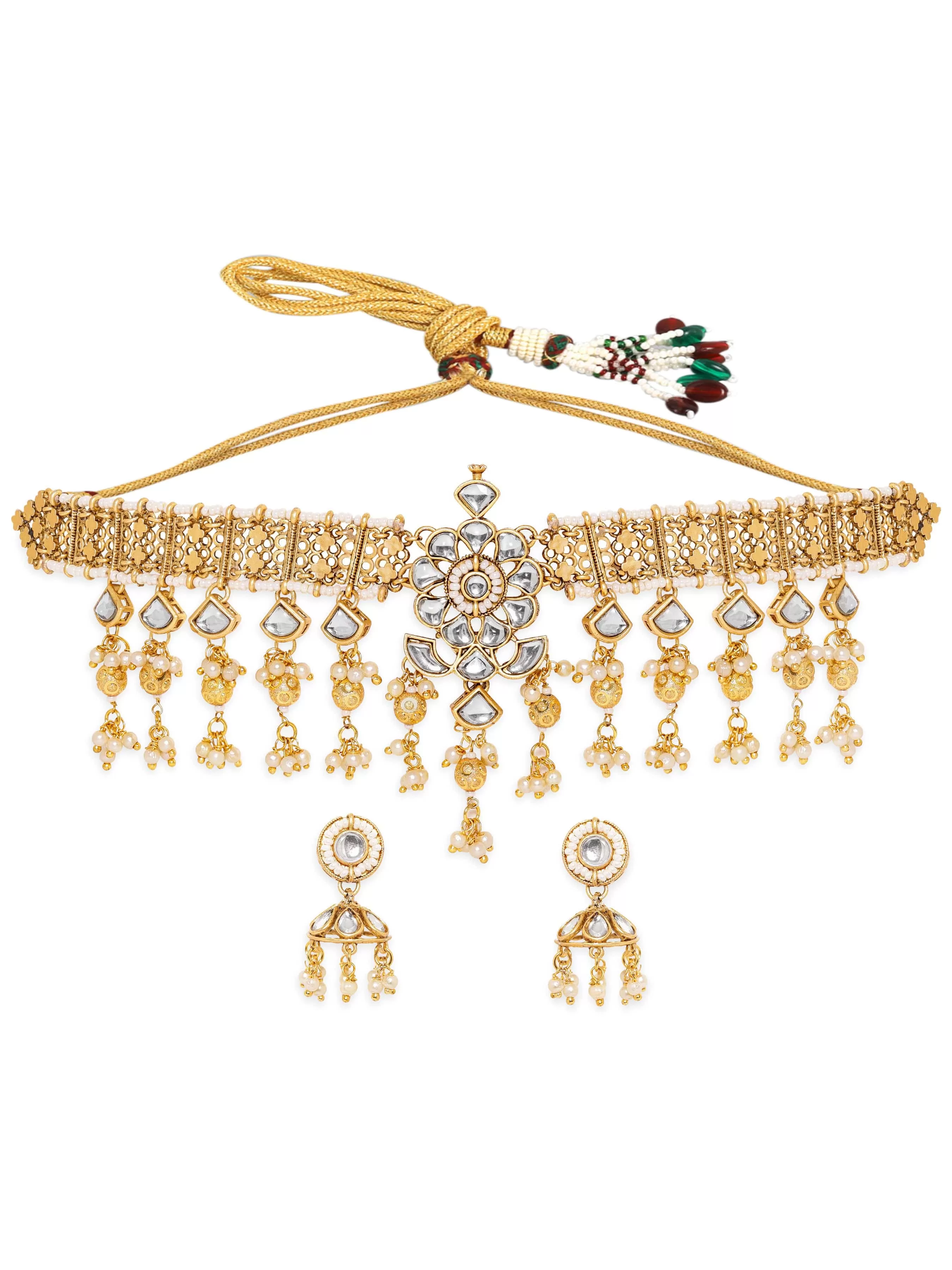 Rubans Enchanting Radiance 22K Gold Plated Kundan and Pearl beaded Choker jewelry Set