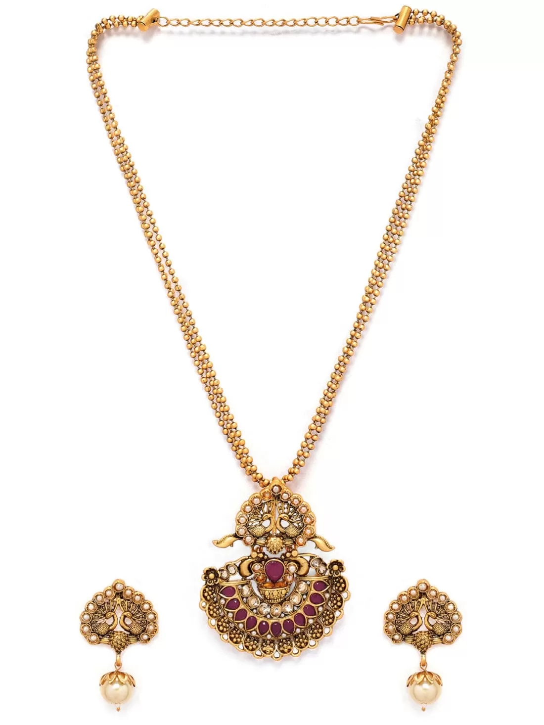 Rubans  Gold Toned Faux Ruby Necklace Set