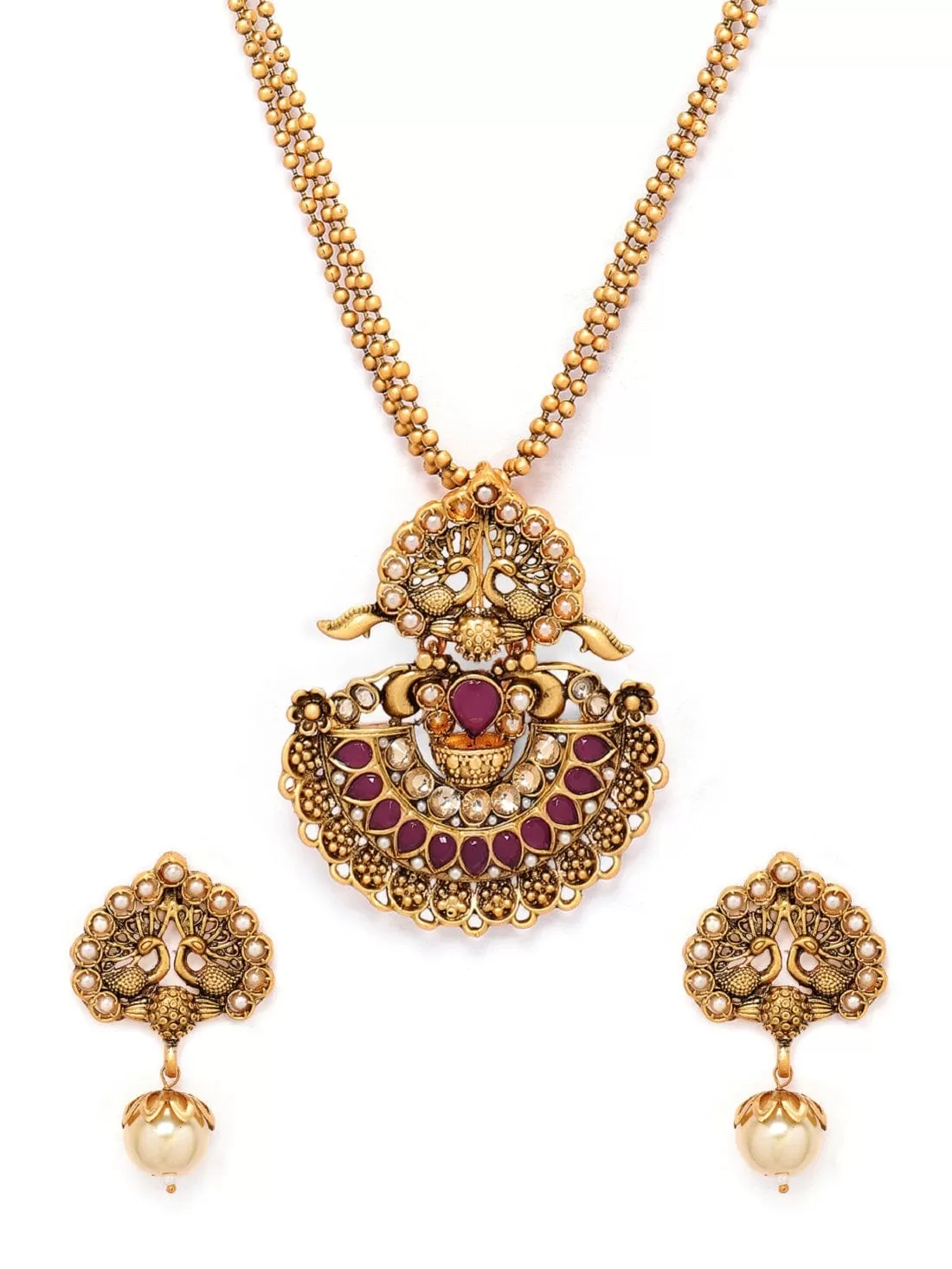 Rubans  Gold Toned Faux Ruby Necklace Set