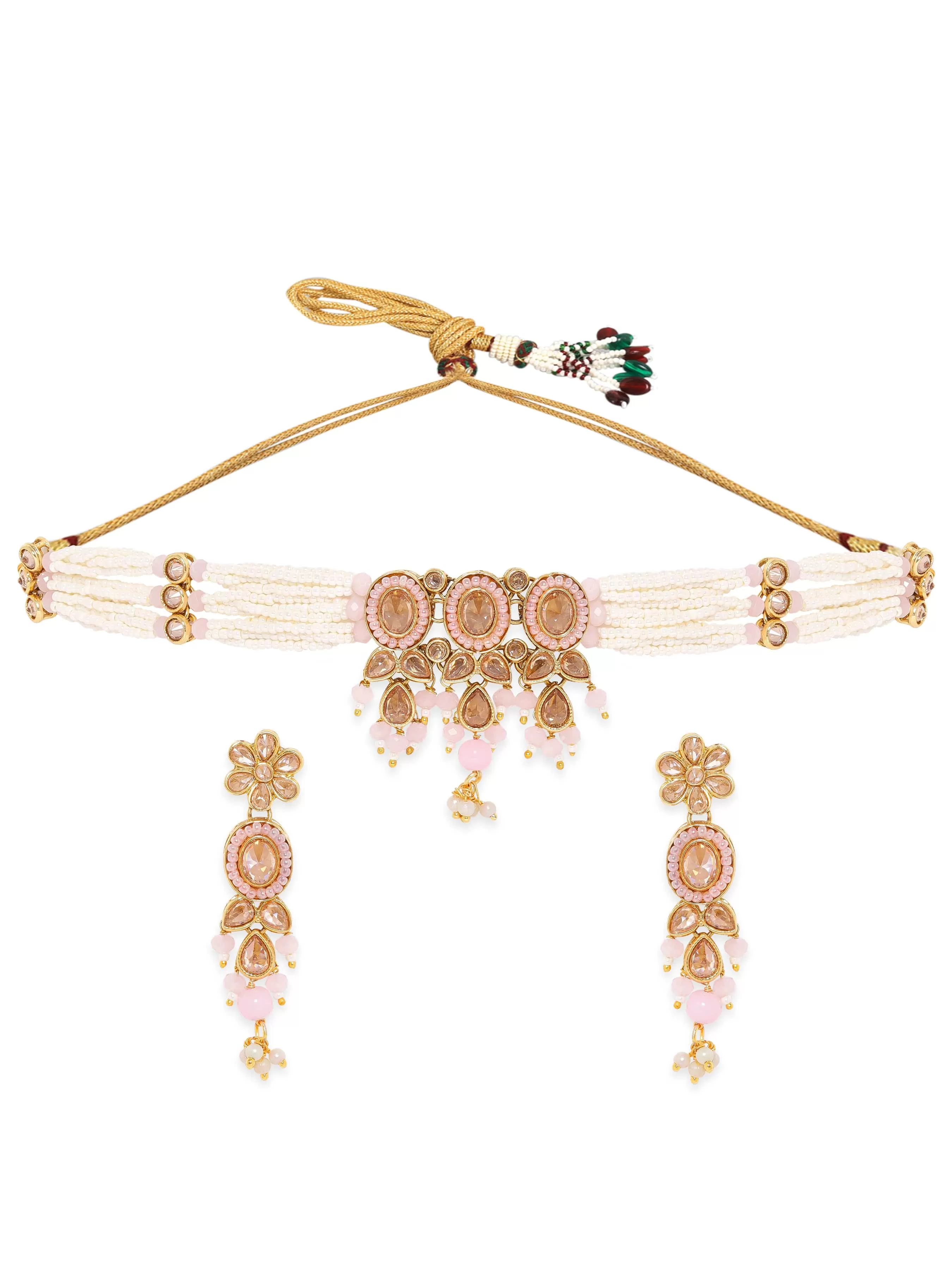 Rubans Reverse AD Choker Set with Whispers of White and Pink Beads