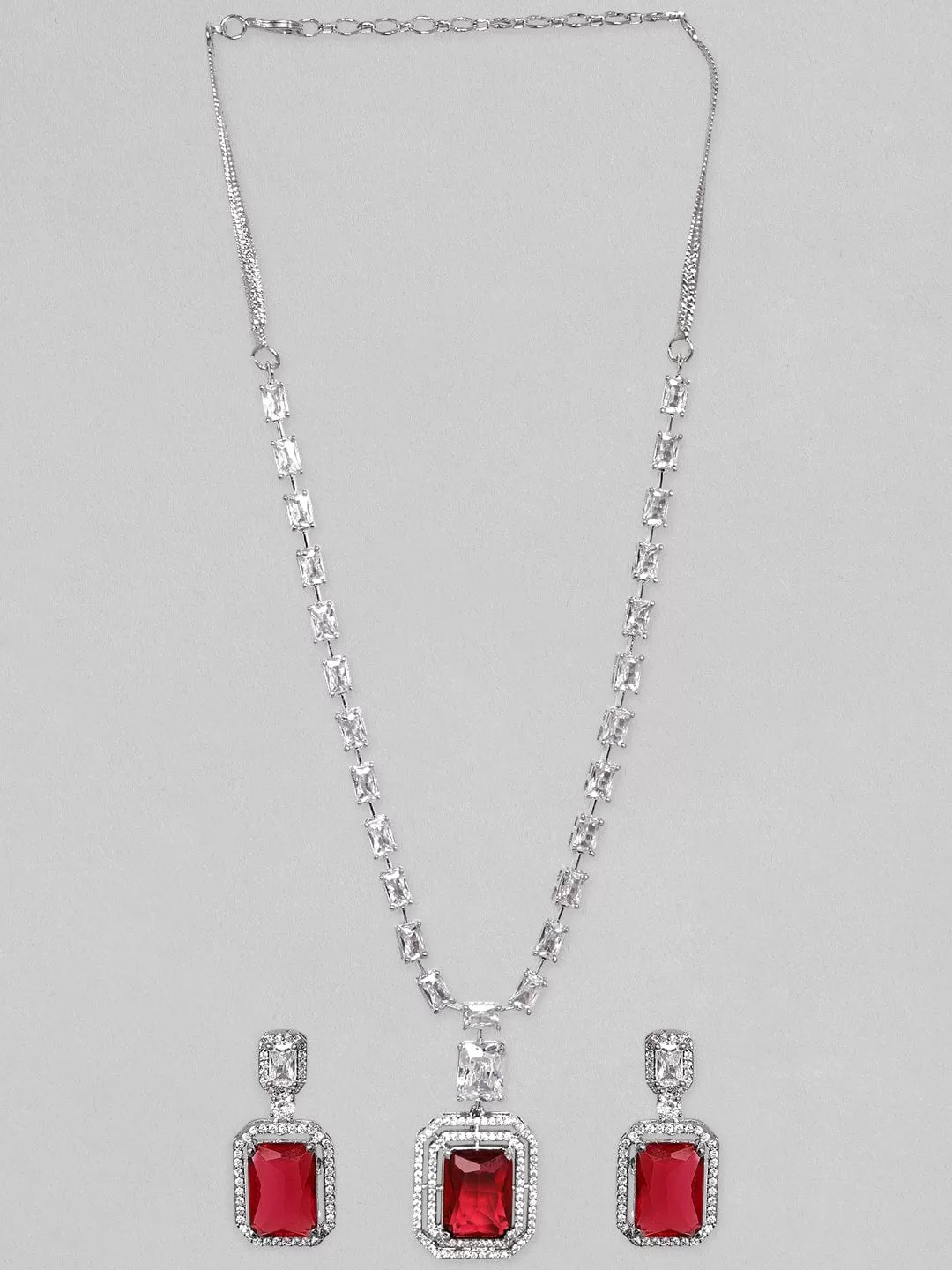 Rubans Rhodium Plated Premium White Rhodolite Solitaire Zircons Necklace Set