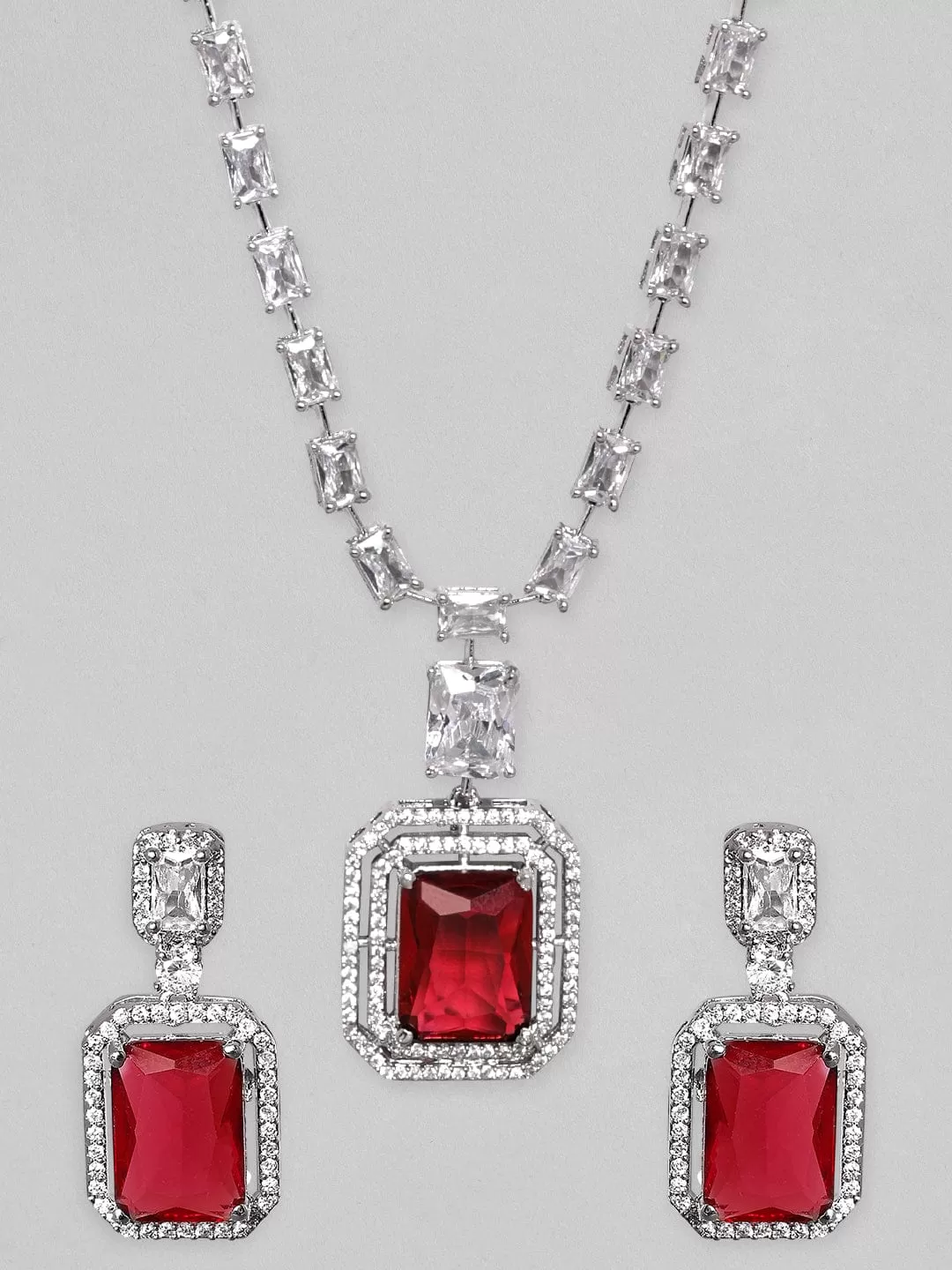 Rubans Rhodium Plated Premium White Rhodolite Solitaire Zircons Necklace Set