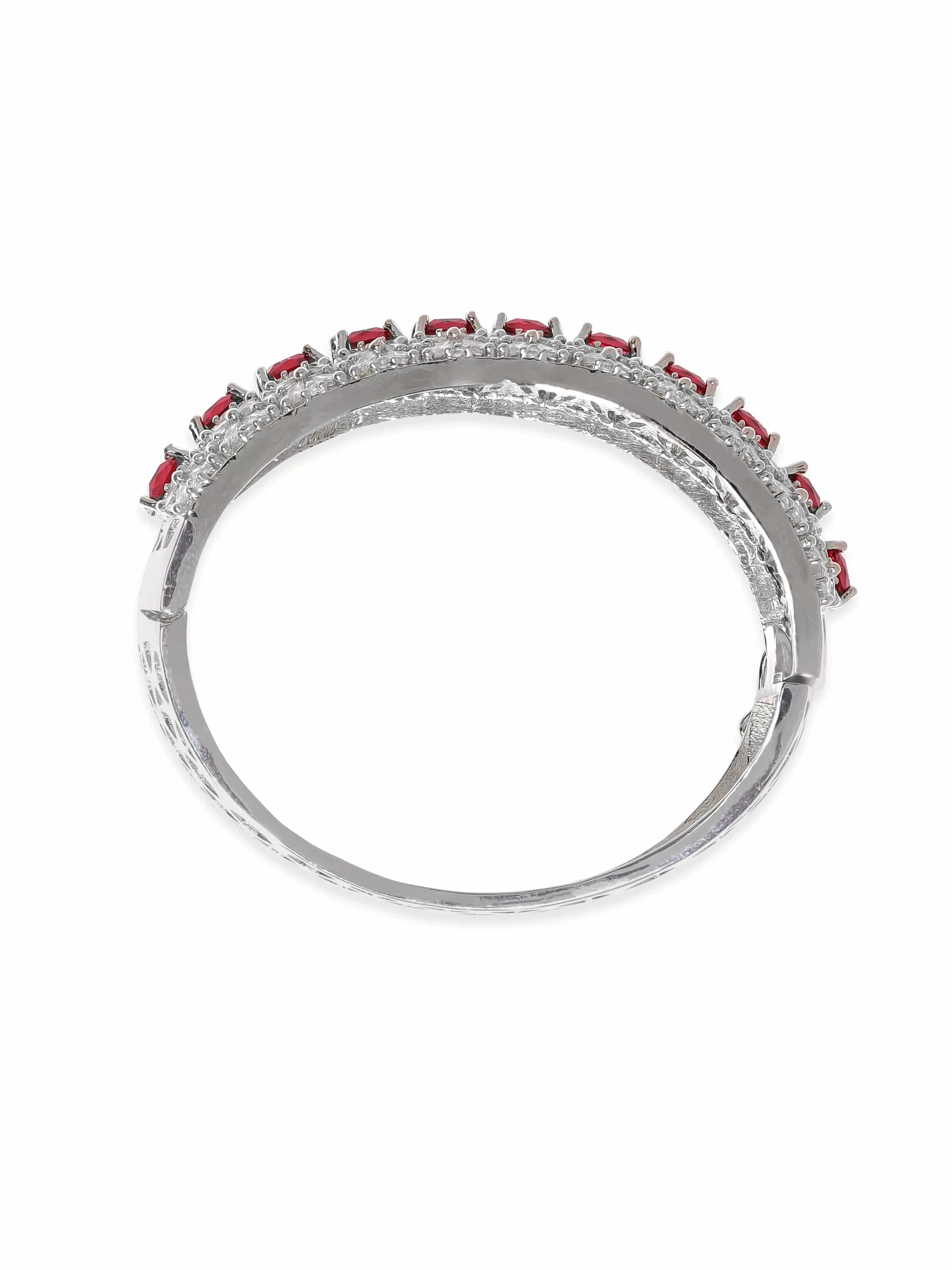 Rubans Rhodium Plated Ruby Red Zirconia Studded Statement Bracelet