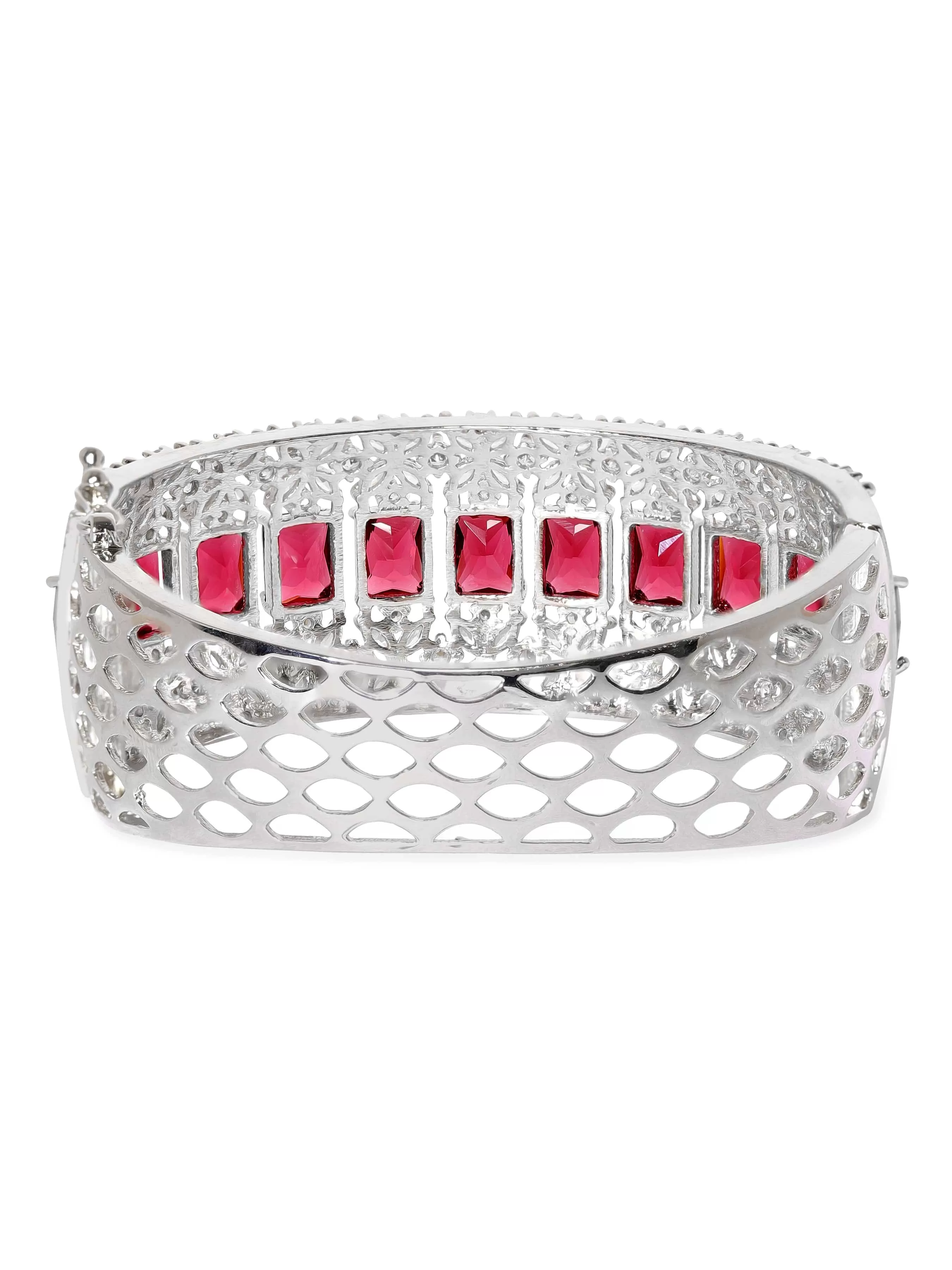 Rubans Rhodium Plated Ruby Red Zirconia Studded Statement Bracelet