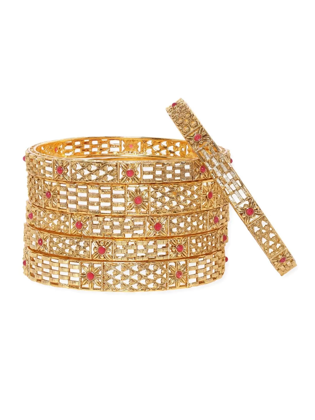 Rubans Set of 6, 22K Gold plated filigree handcrafted gold bangles  "