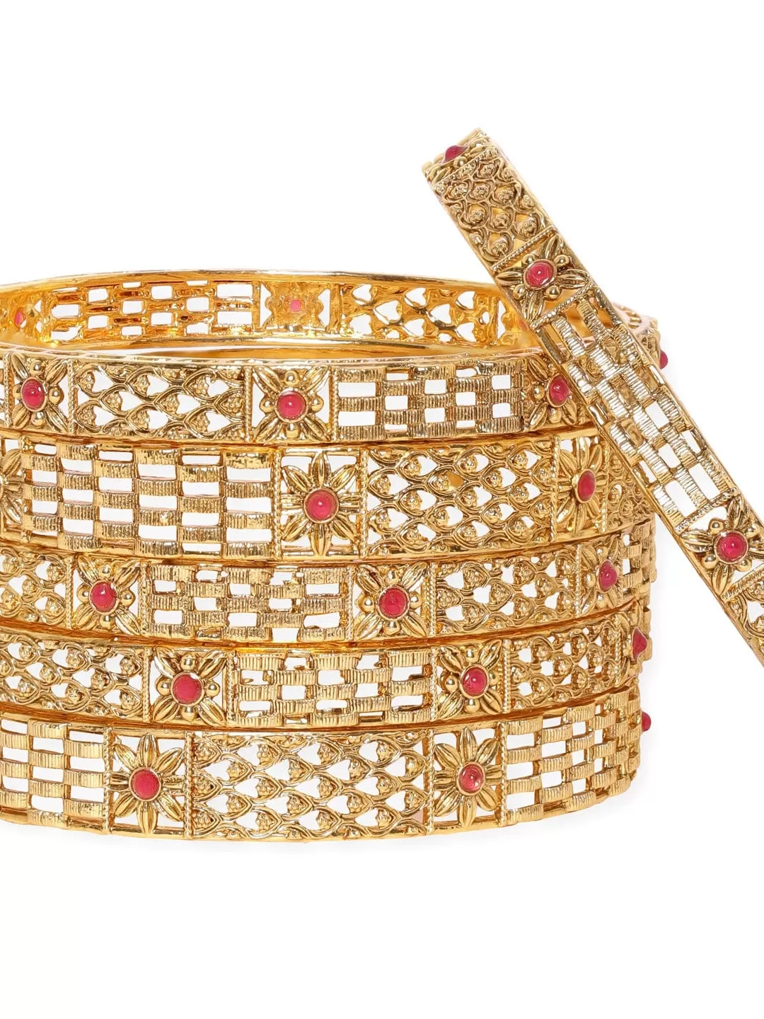 Rubans Set of 6, 22K Gold plated filigree handcrafted gold bangles  "