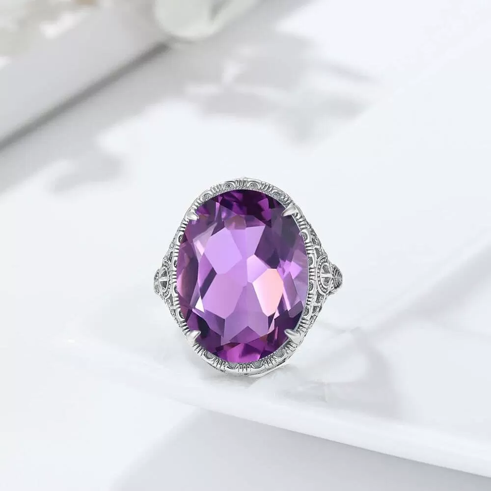 Star Of David Amethyst Ring - 925 Sterling Silver