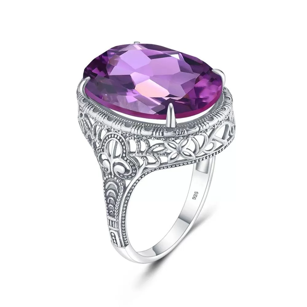 Star Of David Amethyst Ring - 925 Sterling Silver