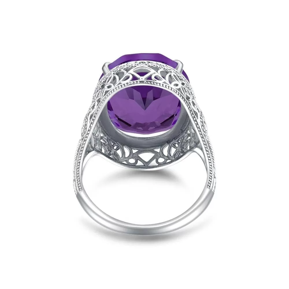 Star Of David Amethyst Ring - 925 Sterling Silver