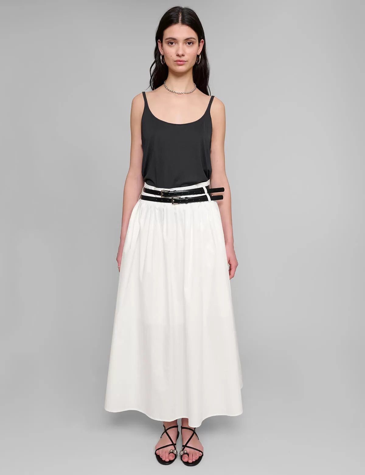 Thea White Double Belted Skirt-PREORDER