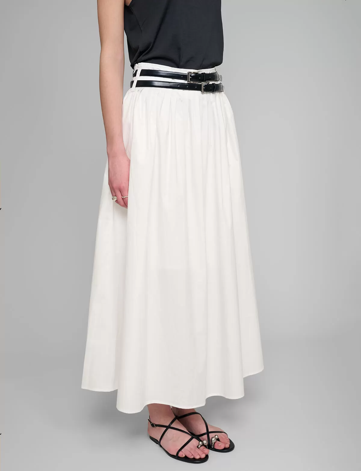 Thea White Double Belted Skirt-PREORDER