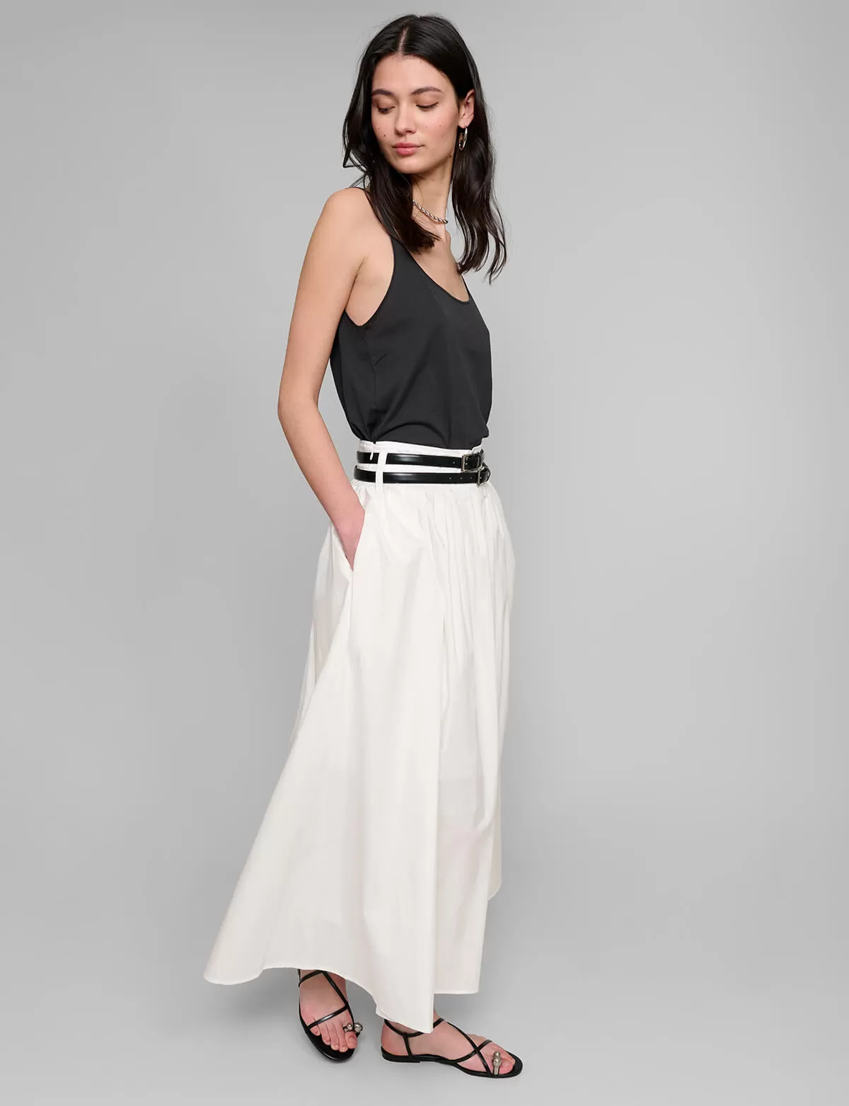 Thea White Double Belted Skirt-PREORDER