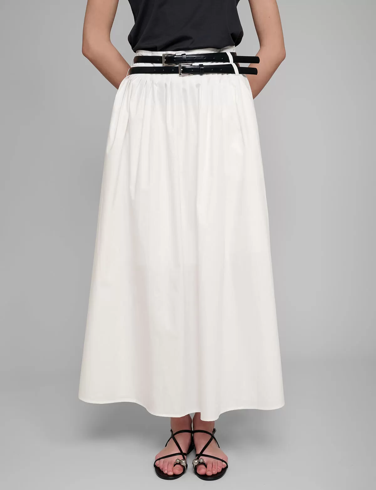 Thea White Double Belted Skirt-PREORDER