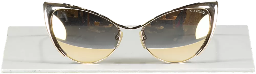 Tom Ford Metallic Natasya Gold Mirror Cat Eye Sunglasses In Case