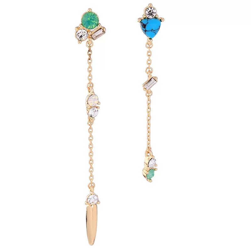 Trendy Asymmetrical Long Chain Opal Drop Earring