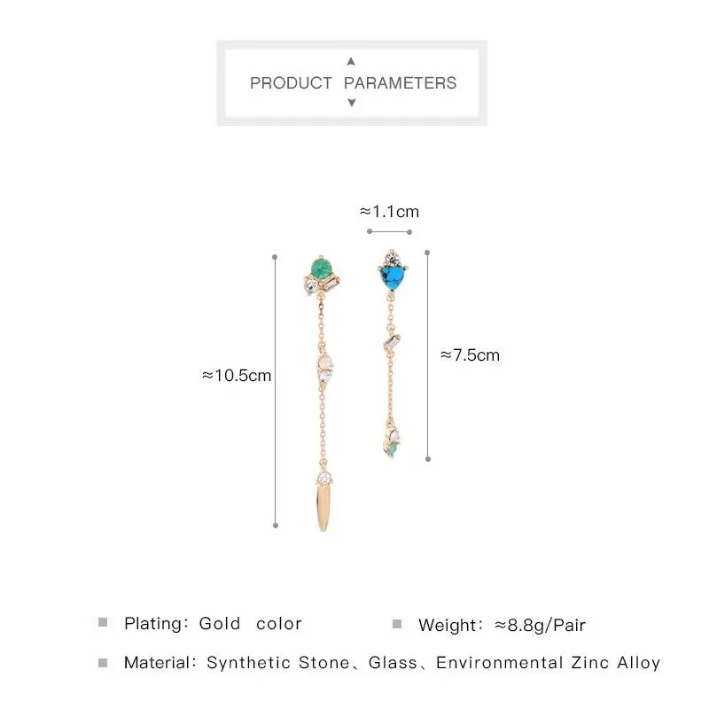 Trendy Asymmetrical Long Chain Opal Drop Earring