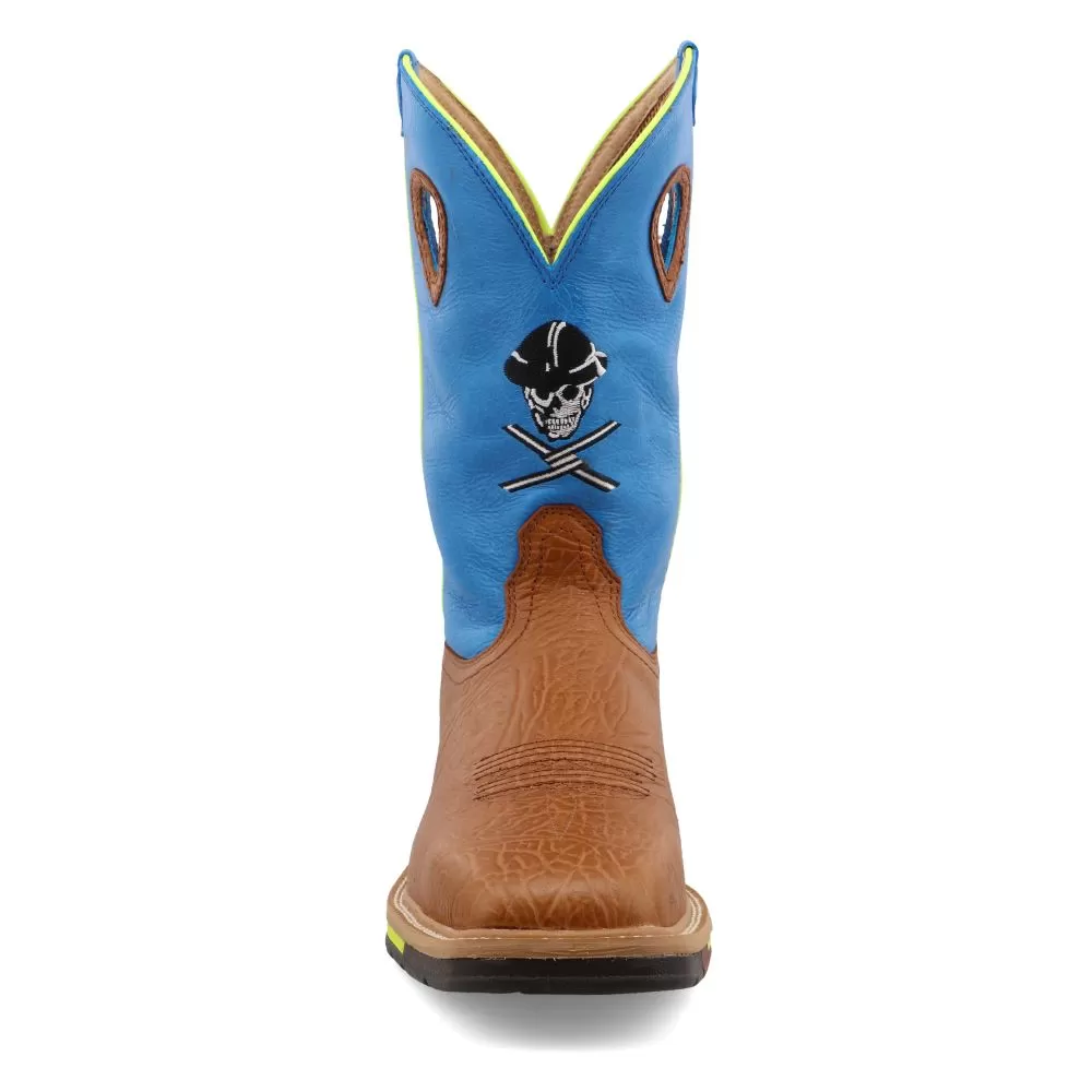 'Twisted X' Men's 12 Western Work Steel Toe - Brown / Neon Blue