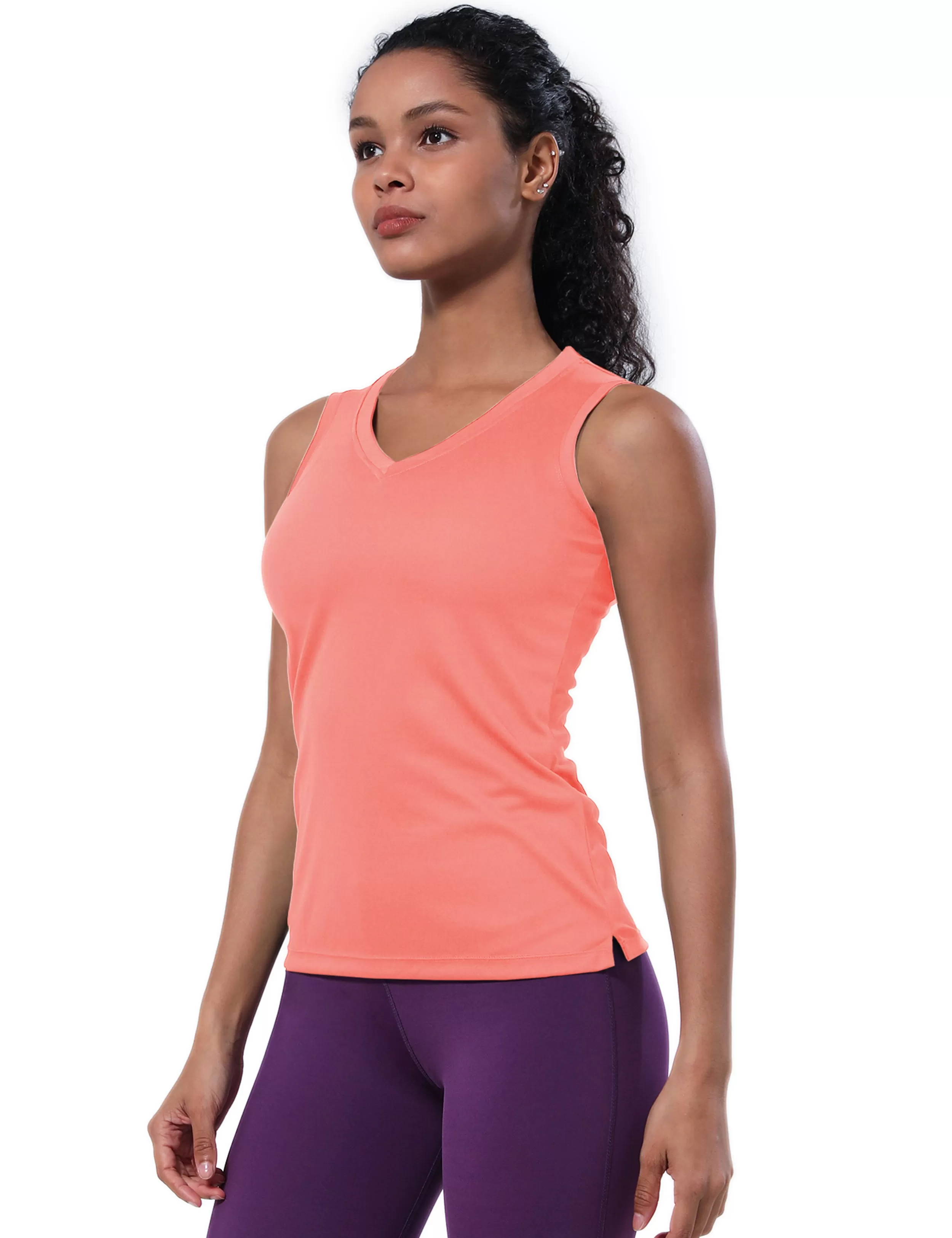 V Neck Sleeveless Athletic Shirts coral_yogastudio