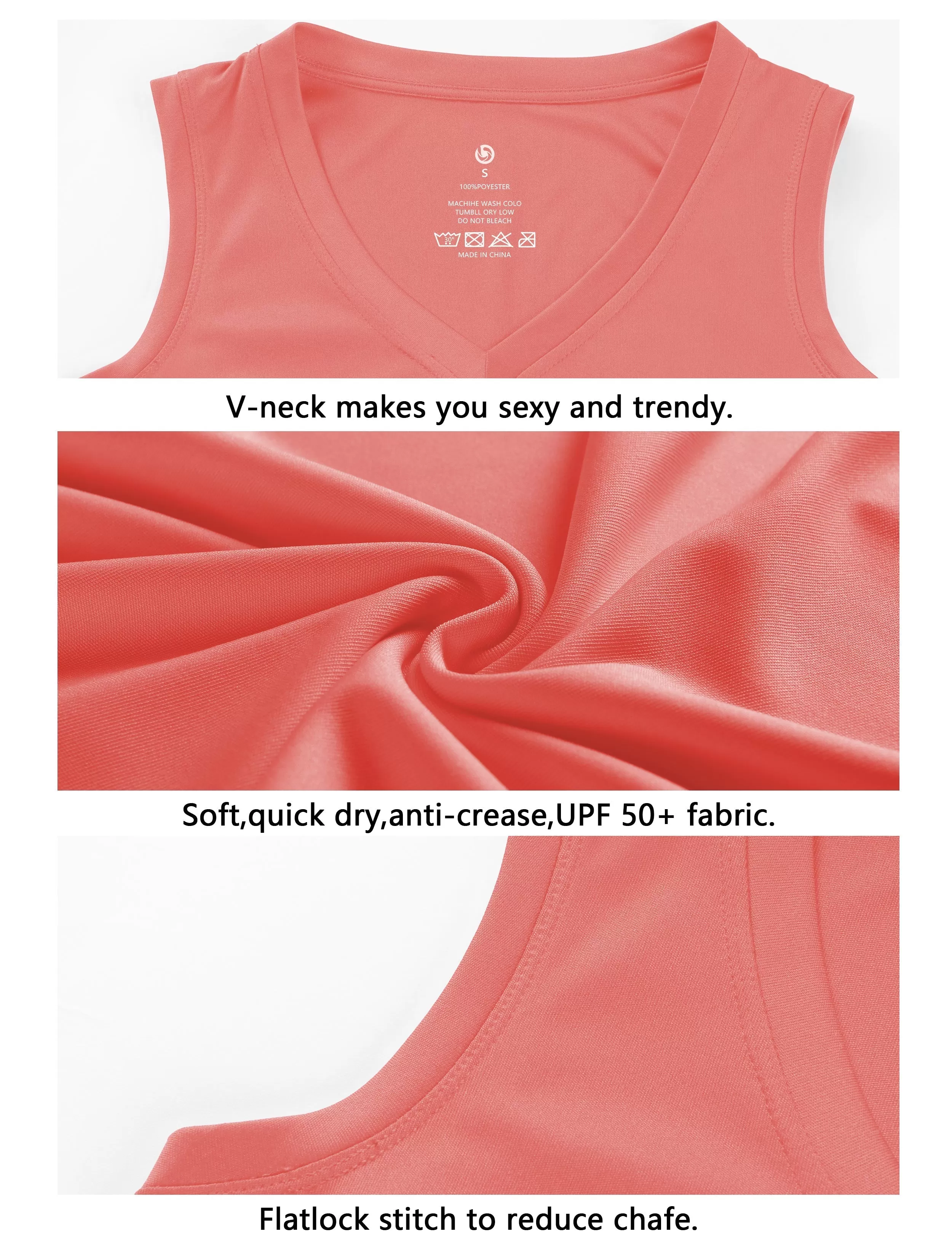 V Neck Sleeveless Athletic Shirts coral_yogastudio