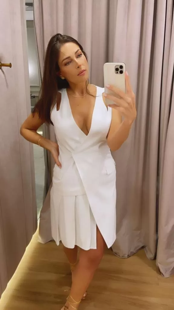 VESTIDO TUFFI DUEK COLETE PREGAS BRANCO