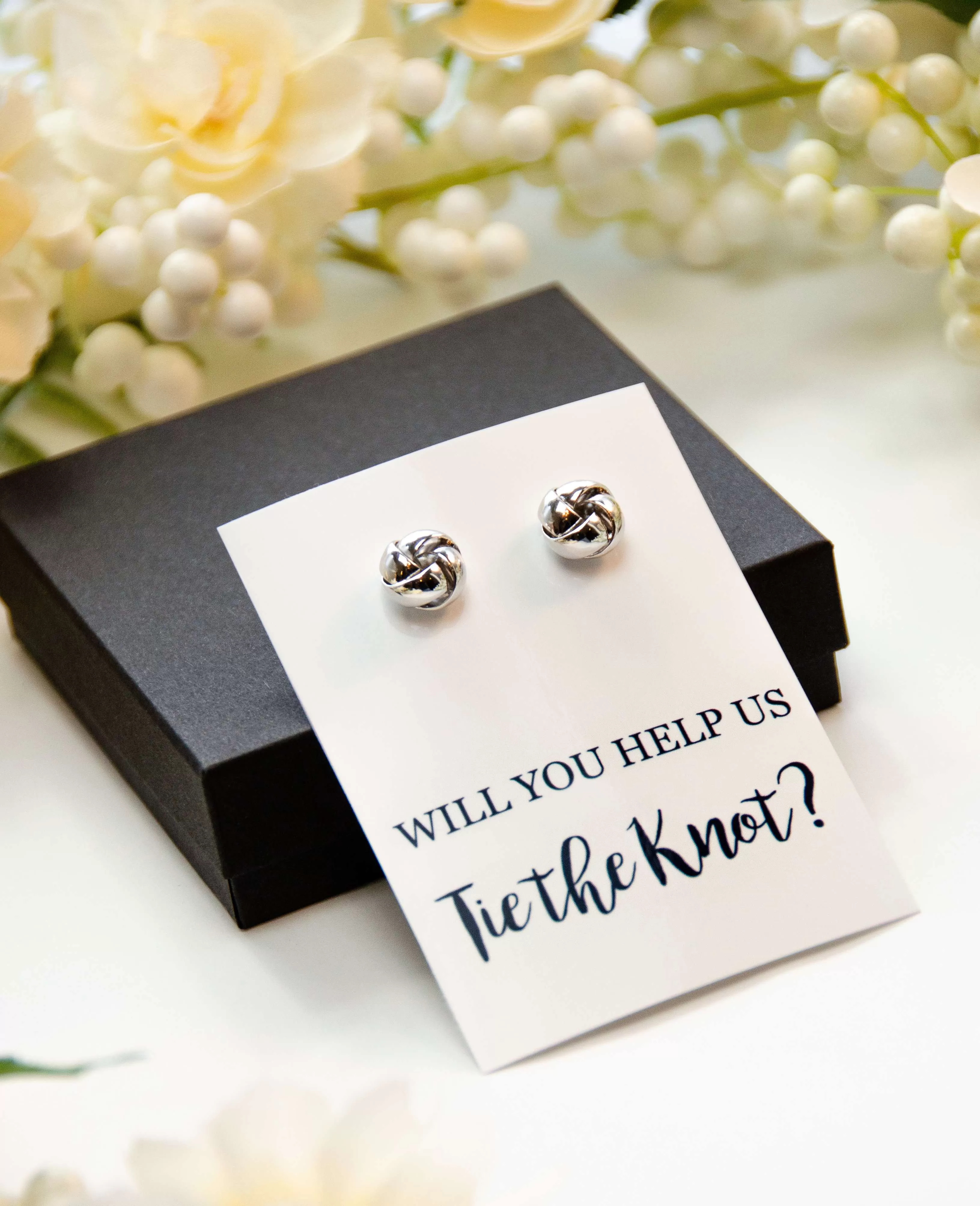 Will You Help Us Tie the Knot? Silver Proposal Knot Earrings