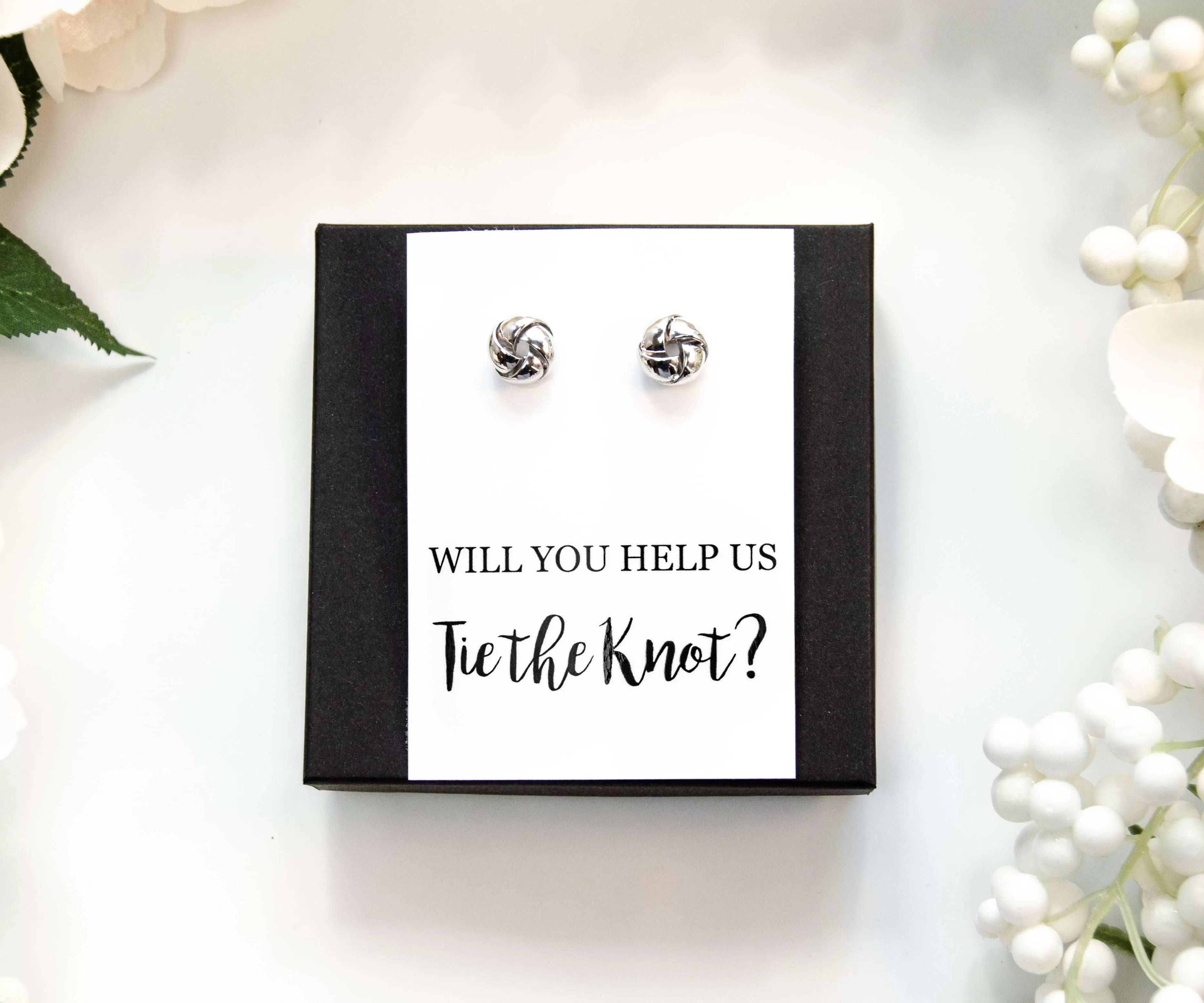 Will You Help Us Tie the Knot? Silver Proposal Knot Earrings