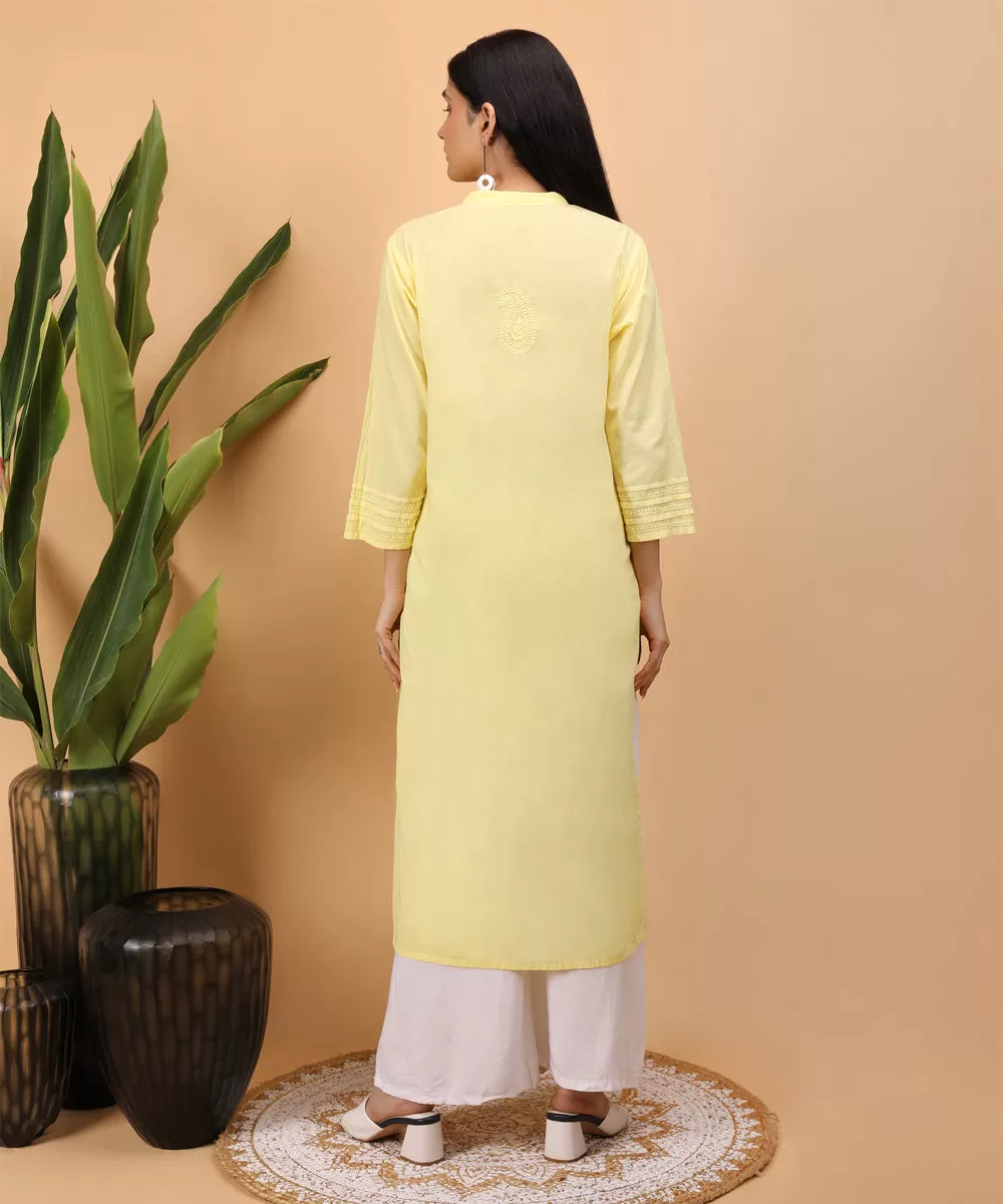 Yellow hand embroidery cotton chikankari kurti