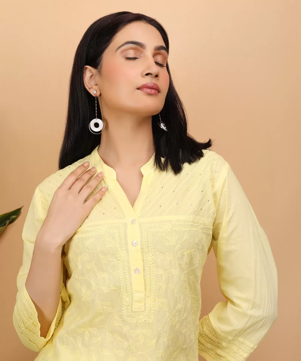 Yellow hand embroidery cotton chikankari kurti